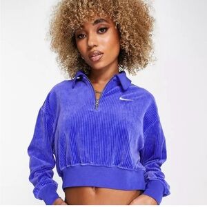 Nike Cropped Velour Quarter Zip Sweatshirt Purple/Blue Extra Small